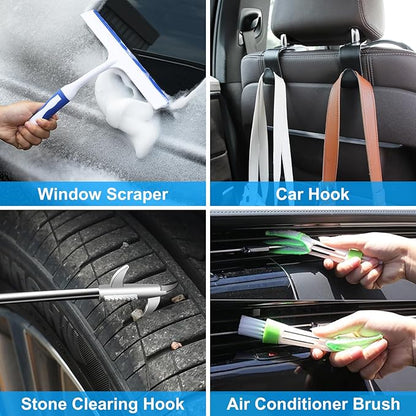 40Pcs Car Wash Detailing Kit Cleaning Kits with Foam Gun Sprayer Vacuum with Long Cord Drill Brush Large Wash Mitt Towels Complete Interior Exterior Car Washing Supply Set Black
