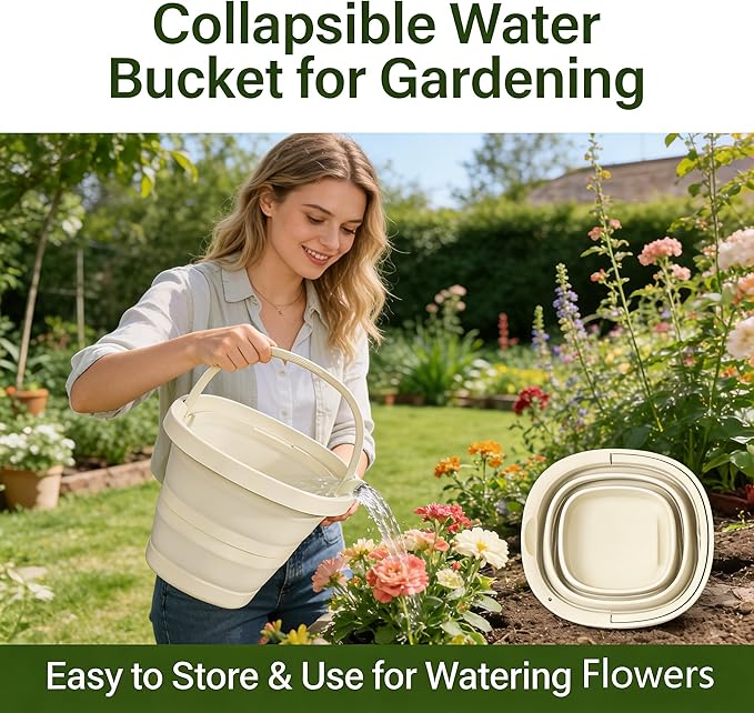 2.6 Gallon (10L) Collapsible Bucket, Large Capacity, Portable Foldable Water Pail for Outdoor Garden Cleaning, Car Washing, Camping, Fishing