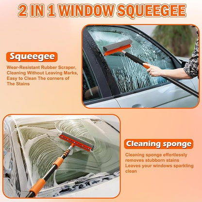 SISUPASSIE 12FT Car Wash Brush with Long Handle, Car Cleaning Brush Kit with Soft Bristle Brush, Window Squeegee, Microfiber Mop, Wheel Brush, Mitt for Cleaning Truck, RV, Boat, Solar Panels