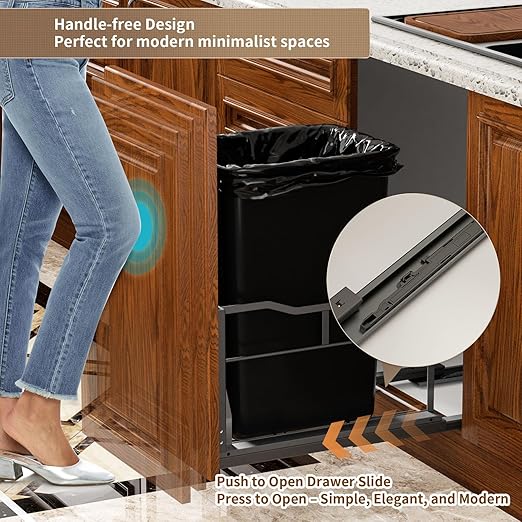 Pull Out Trash Can Under Cabinet with Push to Open Slides, Heavy Duty Cabinet Trash Can Pull Out Kit with Door Mounting Kit for Kitchen, Requires 13" W Cabinet Opening (Waste Bin Not Included)