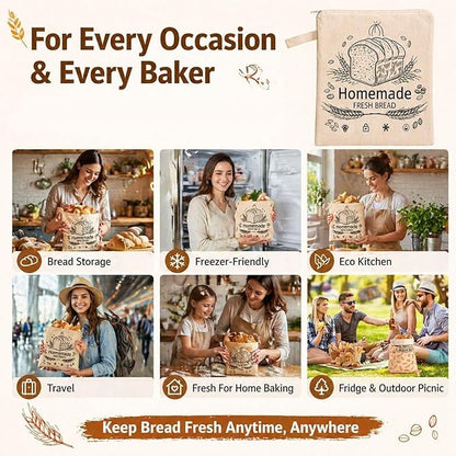 Beeswax Bread Bags, Bread Bags for Homemade Bread, Bees Wax Bread Bag, Reusable & Eco-Friendly,100% Natural Beeswax & Cotton, Long-Lasting Freshness,Airtight & Freezer-Friendly Food Storage