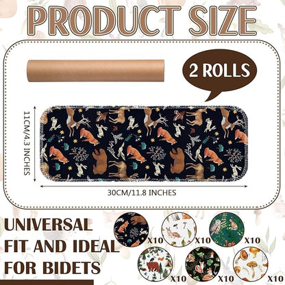 FuWeave 60 Pack Reusable Toilet Paper Washable Soft Bidet Towels Bulk Gifts Paperless Rolls Flannel Cotton 12'' x 4.3 Family Cloth Wipes Bathroom Napkins with Cardboard (Wilderness)