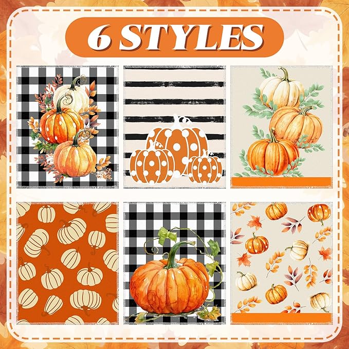 Mindsoft 36 Pcs Fall Reusable Paper Towels Rolls Washable Bulk Autumn Pumpkin Black White Plaid Kitchen Towels Paperless Reusable Cloth Cotton Napkins with Cardboard for Kitchen Bathroom