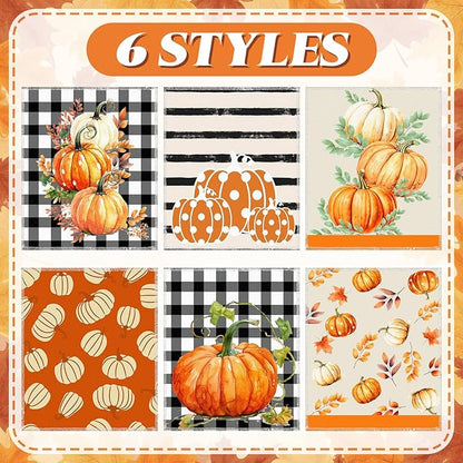Mindsoft 36 Pcs Fall Reusable Paper Towels Rolls Washable Bulk Autumn Pumpkin Black White Plaid Kitchen Towels Paperless Reusable Cloth Cotton Napkins with Cardboard for Kitchen Bathroom