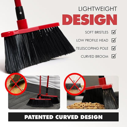 with Dustpan Combo Set – Pack of 2, 16" Curved Head, 52" Adjustable Telescopic Handle, Soft PVC Bristles, Indoor Outdoor Broom and Dustpan Set for Kitchen, Pet Hair, Dust & Debris