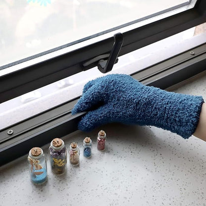 Patelai 2 Pairs Microfiber Gloves for plants Dusting Cleaning Glove Mittens House Cars Blinds Dusting(Gray, Dark Blue,Large)