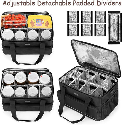 Trunab Reusable 8 Cups Drink Carrier for Delivery with Adjustable Dividers, Handle with Carrying Strap Tote Holder Insulated Bag for Beverages,Food Take Out,Outdoors