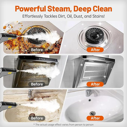 Pressurized Handheld Steam Cleaner, Portable Steamer for Cleaning with 1.2L Large Tank, 15s Fast Heat-Up, 6-Level Adjustable, Powerful Steam Cleaner for Home, Car, Kitchen, Tile, Grout(black)