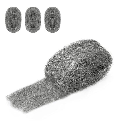 Steel Wool Rust-Proof 3 Packs 3 inch x 12 FT Fine Steel Wool for Hole Filling, Protect Against Animals in Holes Holes, Siding, Pipeline, Vents for Garden, Garage,