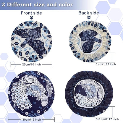 2 Large Reusable Beeswax Bowl Covers for Bread Proofing, 10/12 Inch Elastic Beeswax Wraps Cotton Cloth Sourdough Bowl Covers for Proofing Baskets, Mixer Bowls, Food Storage Containers