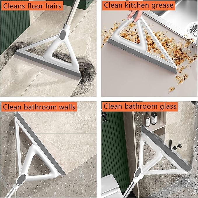 Multifunction Rubber Air Broom, Rubber Squeegee Broom with 53" Long Handle, Silicone Floor Scraping Sweeper for Floor Bathroom Foam Kitchen Shower Tile Marble Pet Hair Fur Glass Window Clean, Orange