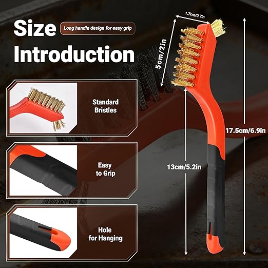 6 Pieces Wire Brushes Set, Nylon/Brass/Stainless Steel Bristles for Cleaning Welding Slag and Rust,Scratch Brush with Mini Head & Hanging Hole for Everyday Cleaning (6, Combo Pack)
