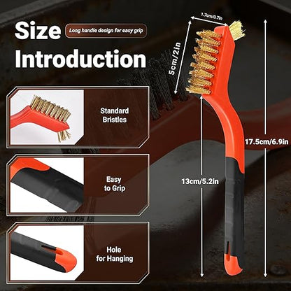 6 Pieces Brass Brush Set, Brass bristles for Cleaning Welding Slag and Rust,Scratch Brush with Mini Head & Hanging Hole for Everyday Cleaning