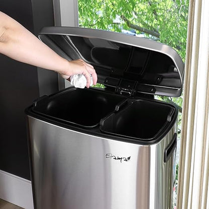 Elama Kitchen, Home and Office Versatile Step Trash/Recycling Bin with Slow Close Mechanism (Split 6.6 Gallon + 3.9 Gallon Silver)