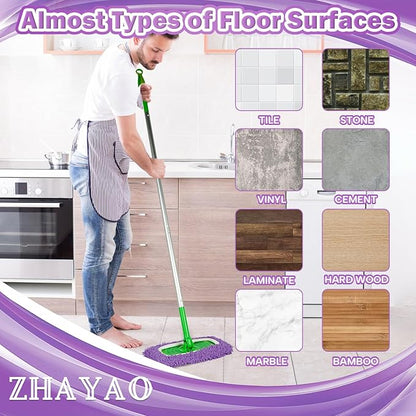 6Pcs Reusable Microfiber Mop Pads, Compatible with Swiffer Sweeper Mop, Wet & Dry Use, Replacement Sweeping Mopping Pad Refills for Hardwood, Ceramic, Laminate, Marble, Stone, or Cement Floors