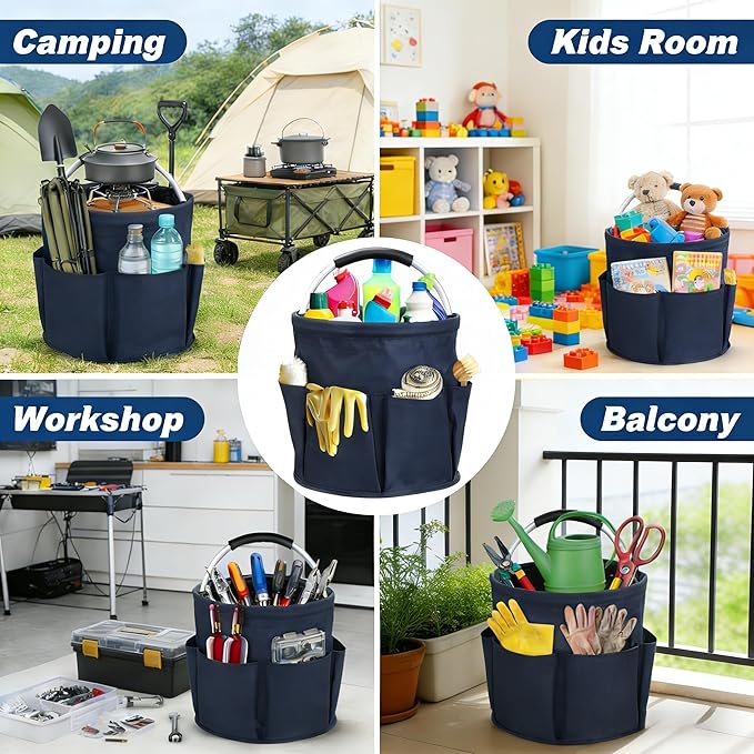 Qivine Cleaning Caddy for Cleaning Supplies, 17L Cleaning Supply Caddy with Handle Foldable Cleaning Supplies Organizer Bucket Tool Bag Organizer Cleaning Products Organizers for Home, Garden
