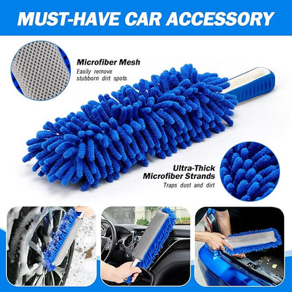 62" Car Wash Brush Kit with Hose Attachment, Scratch-Free Microfiber & Soft Bristles, Long Handle Wash Mop for Cars, Trucks, SUV & RV – Flow-Through Cleaning Kit with Mitt, Towel & Tire Brush