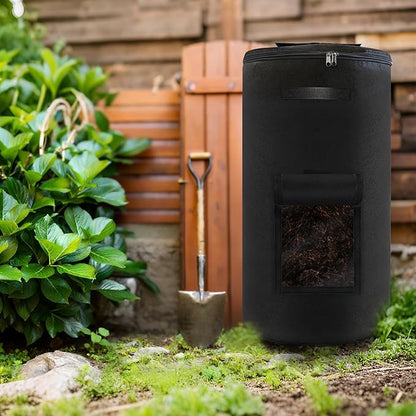 Reusable Compost Bin Outdoor, 34 Gallon Home Compost Bucket with Handles and Observation Windows, Breathable Thickened Foldable Compost Bin for Garden Yard (1 Pack, Black)
