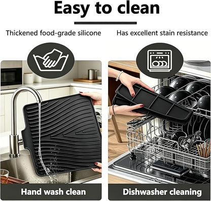 Silicone Dish Drying Mat,Dish Drying Pad,Kitchen Accessories,with Built-In and Non-Slip Drain,Easy Clean, Fit for Kitchen, Bar, RV, Refrigerator and Drawer Liner, 19.7 * 17 in Black 1PCS by EBIGIC