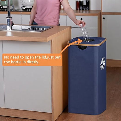 iEGrow 29 Gallons Recycling Bins for Kitchen, Indoor Recycle Bins with Lid, 110L Large Recycle bin with 2 Removeable Reusable Inner Bags, for Bottles Cans Glass Plastice Cartons(Blue)