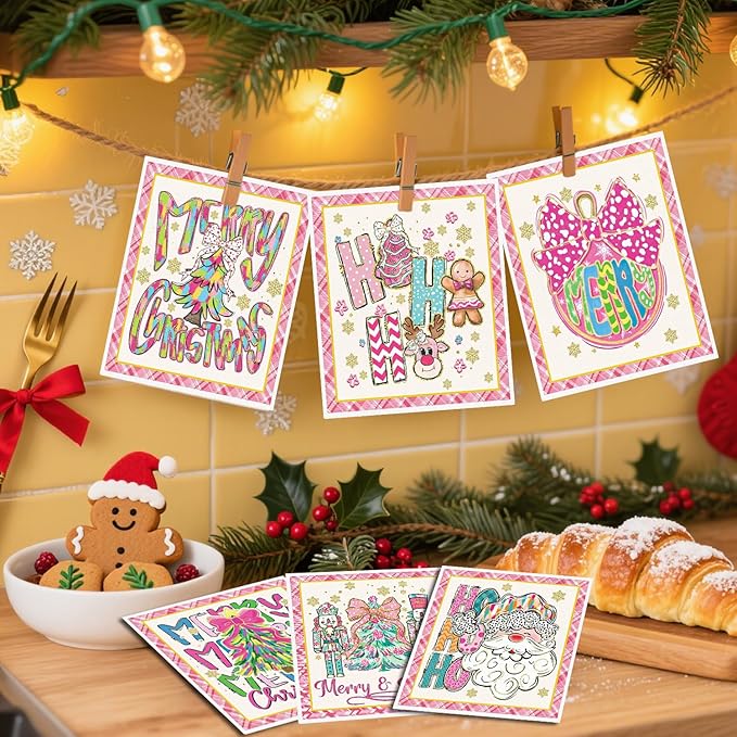 Christmas Swedish Dishcloths for Kitchen - 6PCS Pink Christmas Swedish Cloths for Washing Dishes, Nutcracker Xmas Reusable Dish Towels, Gingerbread Washable Cleaning Sponge Gifts Fast Drying
