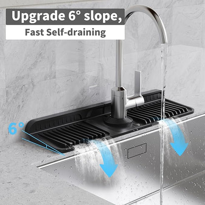 WAFT YEARN 17X5 Inch Silicone Durable Faucet Mat Kitchen Sink Splash Guard Draining Protector Tray Liner Absorbent Protective Counter Accessories For Sink Kitchen Bathroom Laundry Room Bar & RV Black