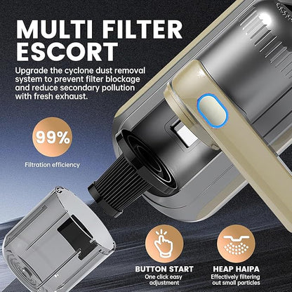 PATO Mattress Vacuum Cleaner, Wireless Handheld Bed Vacuum Cleaner with UV-C Light, HEPA Filter and Ultrasonic Vibration, 12KPa, Suitable for Beds, Sofas, Car Seats, Carpets (Golden)