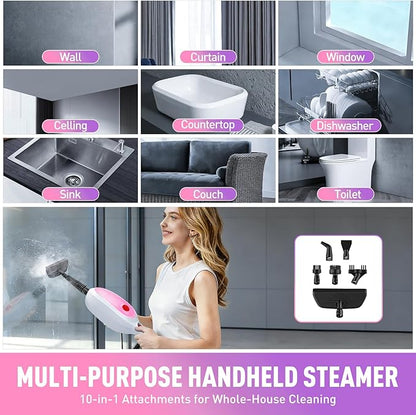 Steam Mop & Detachable Handheld Steamer 2-in-1 Design, 20s Fast Heat-Up, 16FT Power Cord, 10-in-1 Multi-Purpose Steam Cleaner for Hardwood Floors/Carpet/Tile/Grout/Window/Stove for Deep Home Cleaning