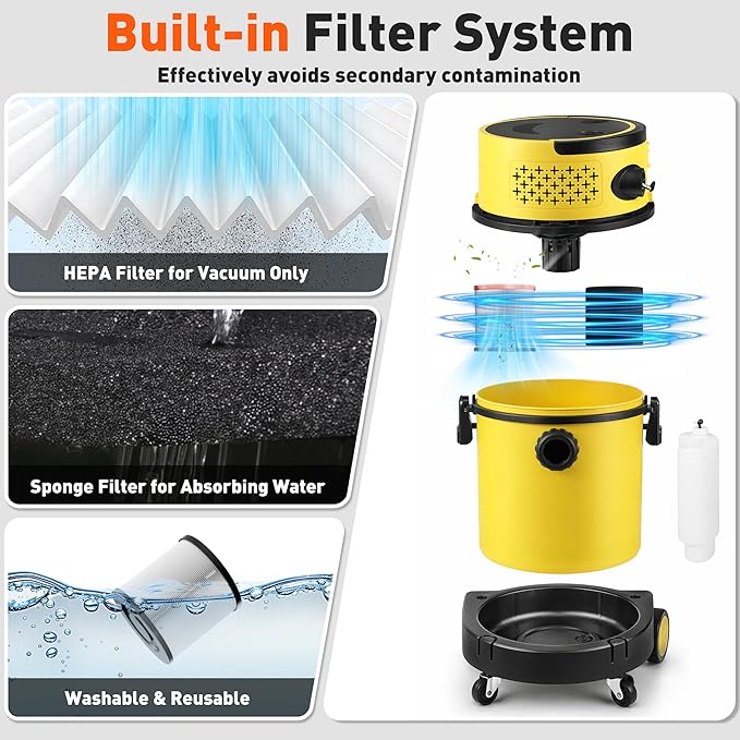 Shop Vacuum Wet and Dry Cleaner, 6 Gallon 5.5 Peak HP Wet Dry Vac, 5 in 1 Portable Shop Vacuum Wet and Dry with a Soap Tank, Filters, Dust Bag, Hose and Attachments for Home, Car, Garage, 208