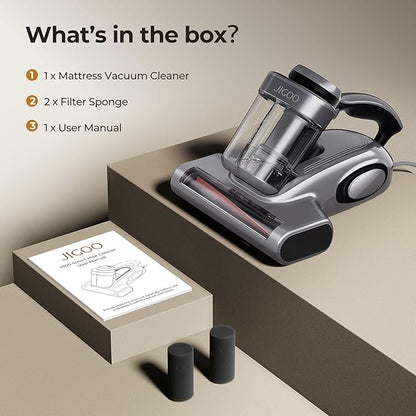 JIGOO Bed Vacuum Cleaner with Dust Sensor, Mattress Vacuum Cleaner with UV & Ultrasonic and High Heating, 13Kpa Suction 500W Powerful Double-Cup Handheld Vacuums (J300, Gray)