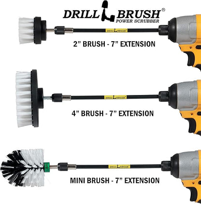 Drill Brush Ultimate Automotive Cleaning Kit with Extension - Truck Accessories - Glass, Upholstery, Seats, Window, Interior, Wheel, Carpet Cleaner - Car Mats - Spin Brush - Motorcycle Accessories