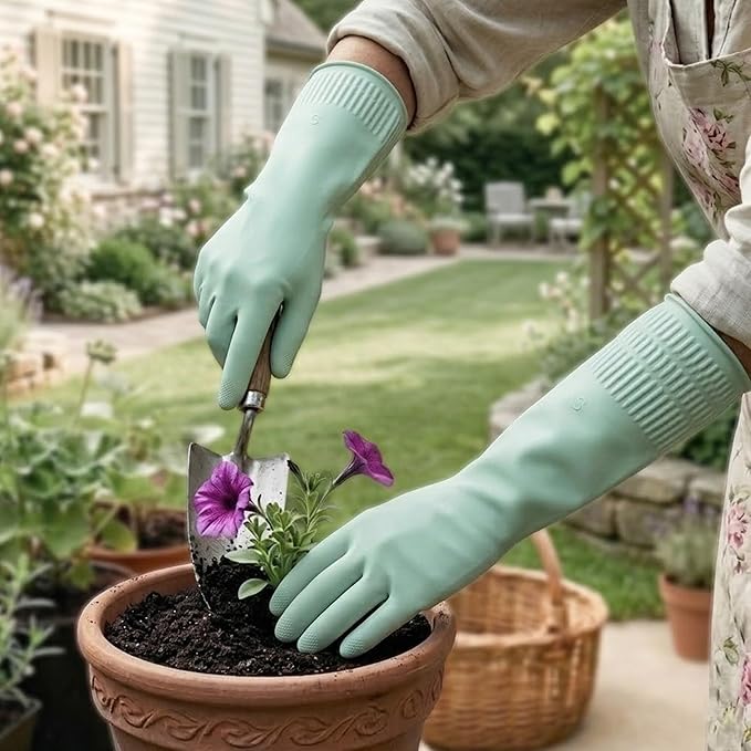 Cleaning Rubber Gloves, Waterproof Non-Slip Long Cuff Dishwashing Household Kitchen Gloves