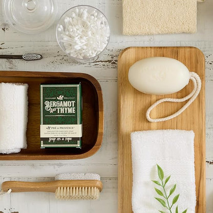 Pre de Provence Soap on a Rope Shea Butter Enriched French Bar Soap, 200g, Bergamot & Thyme