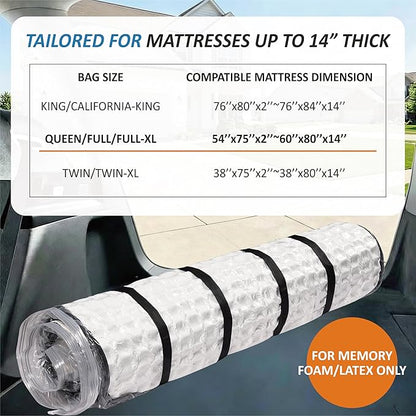 Storage Logic Foam Mattress Vacuum Bag with 4 Adjustable Packing Straps for Moving, Storage, Shipping, Vacuum Seal Mattress Bag with Packaging Straps (Queen/Full/Full-XL)