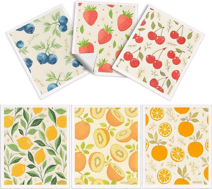 Swedish Dishcloths for Kitchen, 6 Pack Reusable Paper Towels, Biodegradable Swedish Rags Dish Towels, Washable Absorbent Cellulose Sponge Cloths No Odor for Cleaning Home Kitchen