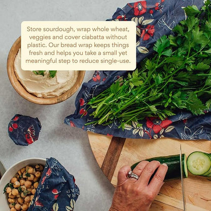 Bee's Wrap Beeswax Wraps for Bread - Beeswax Bread Wrap for Sourdough & Bread Storage - Plastic Free Made in USA Reusable Natural Food Wrap - Botanical