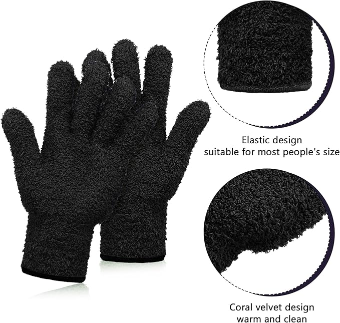 Patelai 2 Pairs Microfiber Gloves for plants Dusting Cleaning Glove Mittens House Cars Blinds Dusting(Black, Pink,Large)