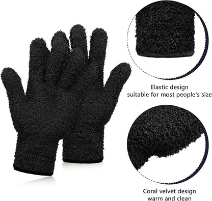 Patelai 2 Pairs Microfiber Gloves for plants Dusting Cleaning Glove Mittens House Cars Blinds Dusting(Black, Pink,Large)