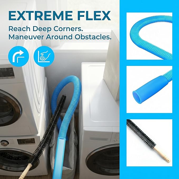 Upgraded Dryer Vent Cleaner Kit, Universal Dryer Vacuum Hose Attachment for All Vacuums, 31.5 Inch Flexible Hose for Deep Cleaning, Removes Lint & Clogs(Vacuum hose and brush)