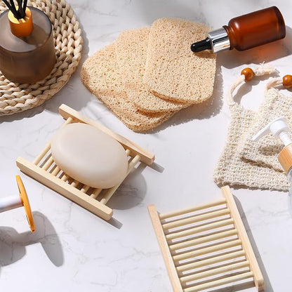 Soap Accessories Set Including Wood Soap Holder Soap Dishes for Bar Soap Tray, Soap Saver Bag Exfoliating Soap Pouch, Self Draining Soap Saver Pads for Bathroom Men Bath (120)