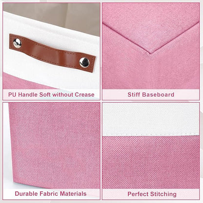 Bagnizer Collapsible Fabric Storage Cubes 11x11 Cube Storage Bins, 4 Pack Closet Baskets Box with Handles for Organizing, Shelf, Toys, Clothes, Home, Office, Nursery (Pink&White)