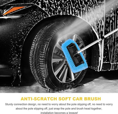 62.7" Car Wash Brush with Long Handle, Scratch-Free Washing Brushes with Five-Sided Soft Bristles, Adjustable Cleaning Brush Wash Mop Kit for RV Truck SUV House Siding (Blue)