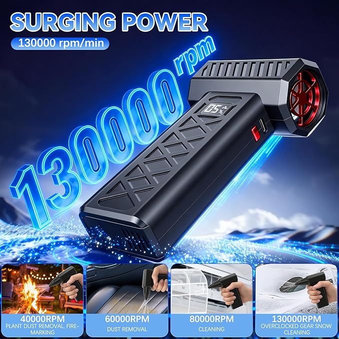 Mini Turbo Snow Blower, Snow Master Pro LED Turbo Blower,130,000 RPM Portable Snow Whiz Turbo Blowe with Dual Mode Design & 5-Speed Power,for Vehicle Snow Removal and Home Cleaning