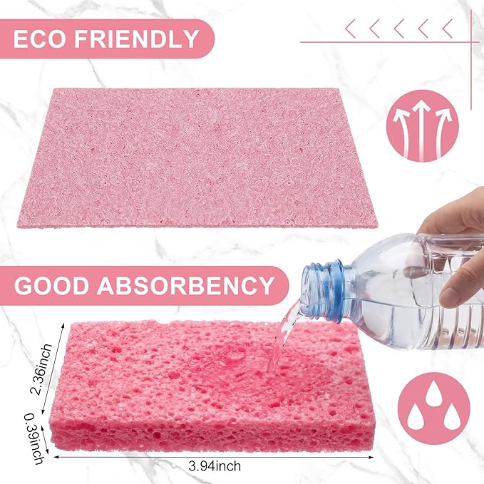 Zhengmy 48 Pieces Sponges Bulk Sponges Kitchen Compressed Sponge Natural Dish Sponge Compressed Wood Pulp Cleaning Without Scratching for Kitchen Bathroom, 3.9 x 2.4 x 0.12 Inch (Pink)