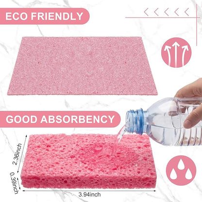 Zhengmy 48 Pieces Sponges Bulk Sponges Kitchen Compressed Sponge Natural Dish Sponge Compressed Wood Pulp Cleaning Without Scratching for Kitchen Bathroom, 3.9 x 2.4 x 0.12 Inch (Pink)