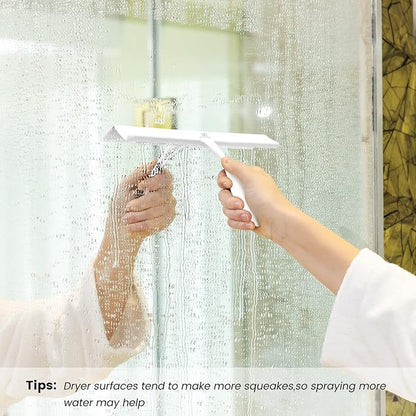 Squeegee for Shower Glass Door, 11-Inch Shower Squeegee for Glass Doors, Bathroom Silicone Squeegees Wiper for Shower with Non-Slip Handle, No-Drilling Silicone Hanging Hook, for Tiles, Mirror(White)