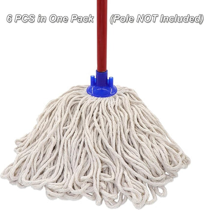 EaseYourDay Cotton String Screw on Mop Replacement Head Compatible with All Standard US Threading Pole (6 Cotton mop Heads)