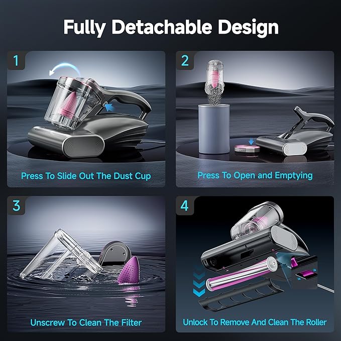 uwant Mattress Vacuum Cleaner, 16KPa 450W Suction Bed Vacuum Cleaner with 253.7nm UV-C Light & Ultrasonic, 149°F Heat, 36000 RPM/Min Tapping, HEPA Filter for Bed Sofa Crib