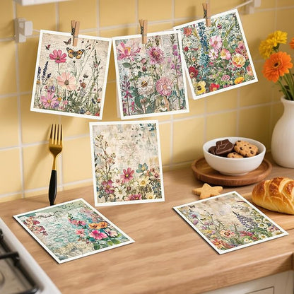 Vintage Floral Swedish Dishcloths for Kitchen 6PCS Floral Swedish Cloths for Washing Dishes Reusable Retro Wildflower Themed Washable Kitchen Towels Sponge Cloths for Home Party Cleaning