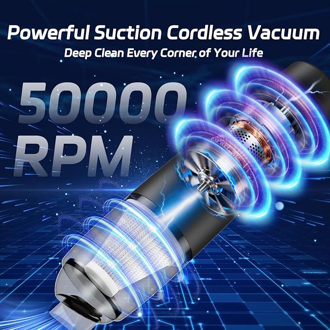 Handheld Vacuum Cordless, Car Portable Mini Vacuum Cleaner 13000 PA Suction Power with 2 HEPA Filter, 2 Suction Modes, Hand Held Vacuum Rechargeable for Car, Home, Pet Hair, Office, Keyboards Black